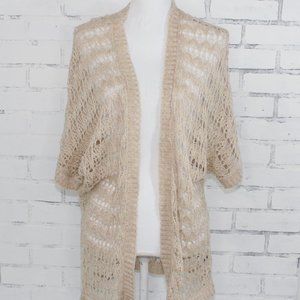 Tan Open Knit Cardigan Sweater